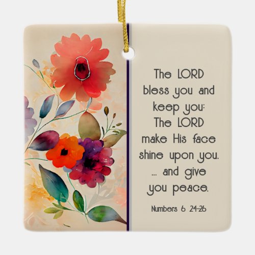 Numbers 6 24_26 Lord Bless You Floral Christmas Ceramic Ornament