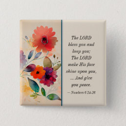 Numbers 6 24-26 Lord Bless You Floral Watercolor Button