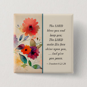 Numbers 6 24-26 Lord Bless You Floral Watercolor Button