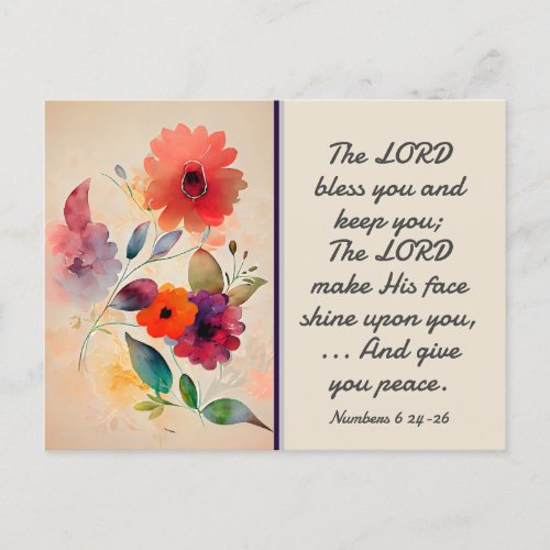 Numbers 6 24_26 Lord Bless You Floral Watercolor Postcard