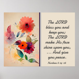 Numbers 6 24-26 Lord Bless You Floral Watercolor Poster