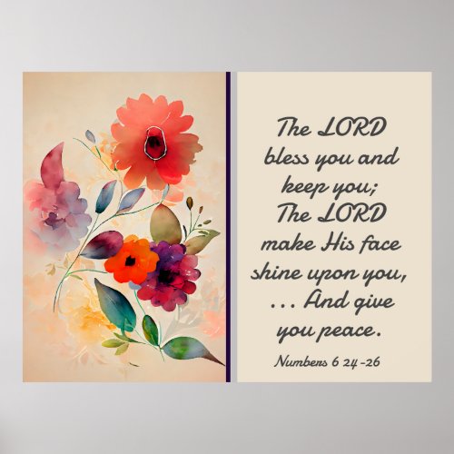 Numbers 6 24_26 Lord Bless You Floral Watercolor Poster