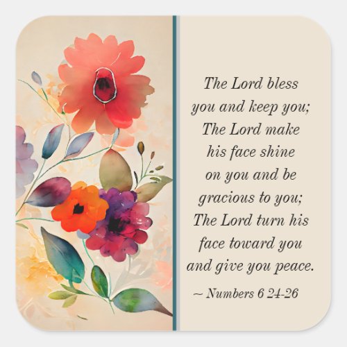 Numbers 6 24_26 Lord Bless You Floral Watercolor Square Sticker