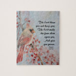 Numbers 6 24-26 Lord Bless You Red Bird &amp; Berries Jigsaw Puzzle at Zazzle