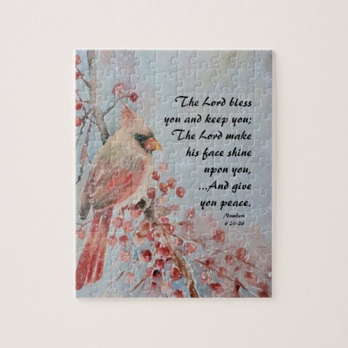 Numbers 6 24_26 Lord Bless You Red Bird  Berries Jigsaw Puzzle