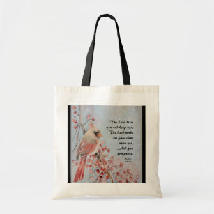 Numbers 6 24-26 Lord Bless You Red Bird & Berries Tote Bag
