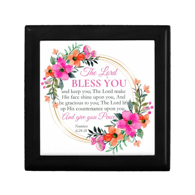 Numbers 6:24-26 Pink Floral Wreath Christian Gift Box (Front)