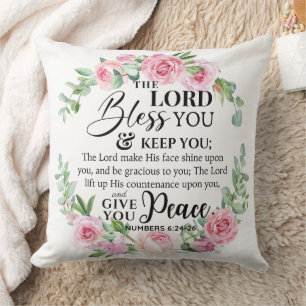 Numbers 6:24-26 The Lord Bless you Bible Rose Throw Pillow