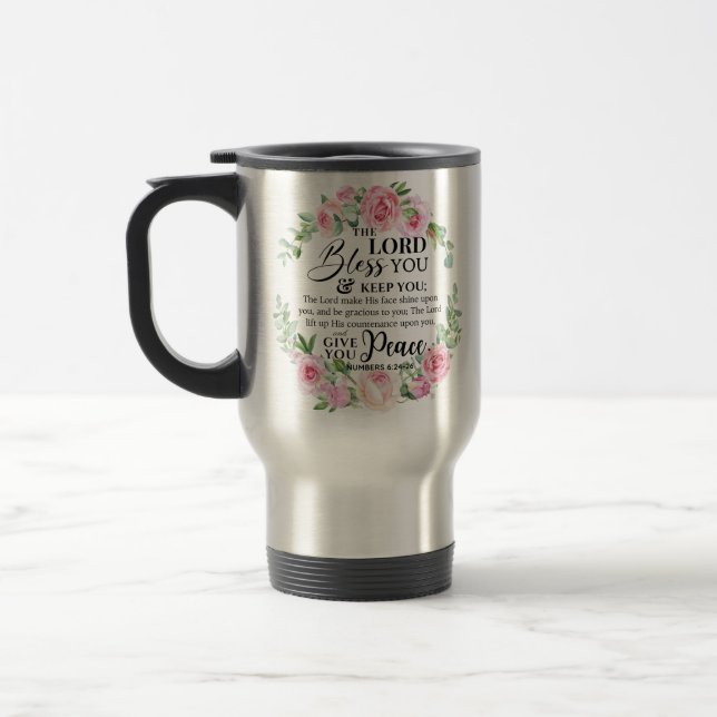 Numbers 6:24-26 The Lord Bless you Bible Rose Travel Mug (Left)