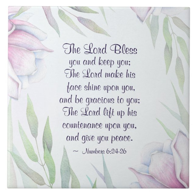 Numbers 6:24-26 The Lord Bless You, Bible Verse Ceramic Tile (Front)