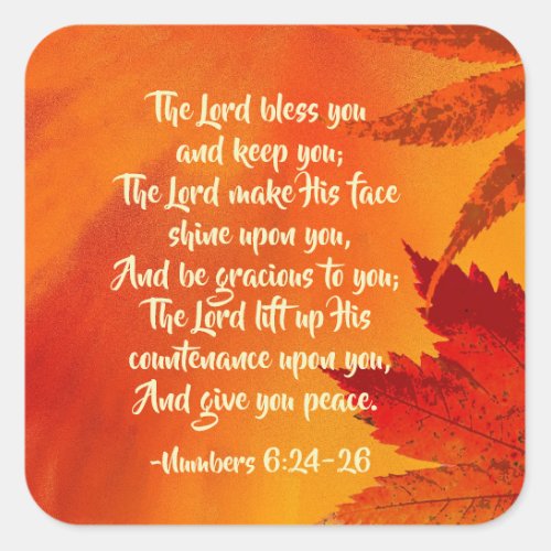 Numbers 624_26 The Lord Bless You Fall  Square Sticker