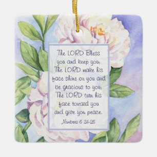 Numbers 6 24-26 The Lord Bless You Floral Ceramic Ornament