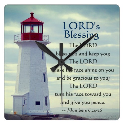Numbers 6 24-26 The Lord Bless You, Lighthouse Square Wall Clock
