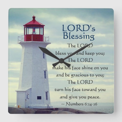 Numbers 6 24_26 The Lord Bless You Lighthouse Square Wall Clock