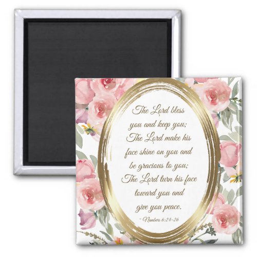 Numbers 624_26 The Lord Bless You Pink Floral Magnet