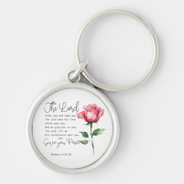 Numbers 6:24-26 The Lord Bless you Rose Flower Keychain (Front)