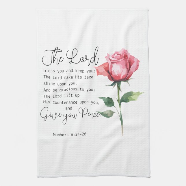 Numbers 6:24-26 The Lord Bless you Rose Flower Kitchen Towel (Vertical)