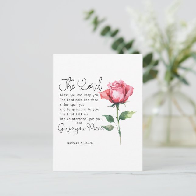 Numbers 6:24-26 The Lord Bless you Rose Flower Postcard (Standing Front)