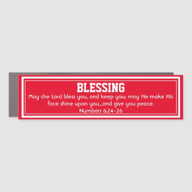 Numbers 6:24-26 THE LORD BLESS YOU Scripture RED Car Magnet (Front)
