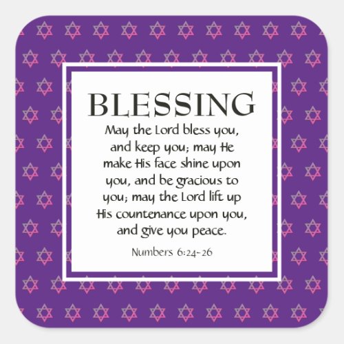 Numbers 624_26 THE LORD BLESS YOU Star of David Square Sticker
