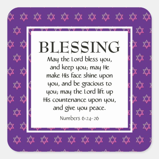 Numbers 6:24-26 THE LORD BLESS YOU Star of David Square Sticker (Front)