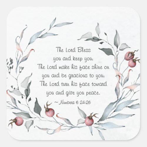 Numbers 624_26 The Lord Bless You Winter Floral Square Sticker