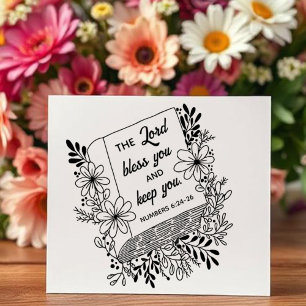 Numbers 6:24 The Lord Bless you Floral Book Rubber Stamp