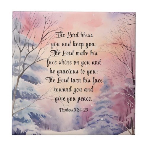 Numbers 6 Lord Bless You Bible Verse Winter Pine Ceramic Tile