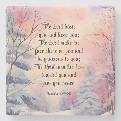 Numbers 6 Lord Bless You Bible Verse Winter Pine  Stone Coaster