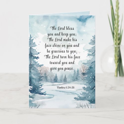 Numbers 6 Lord Bless You Bible Verse Winter Scene  Card
