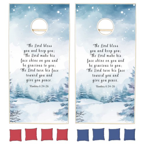Numbers 6 Lord Bless You Bible Verse Winter Scene Cornhole Set