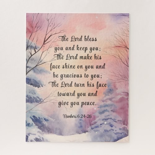 Numbers 6 Lord Bless You Bible Verse Winter Scene  Jigsaw Puzzle