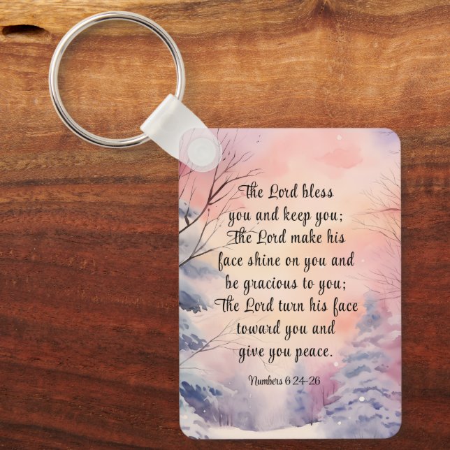 Numbers 6 Lord Bless You Bible Verse Winter Scene  Keychain (Front)