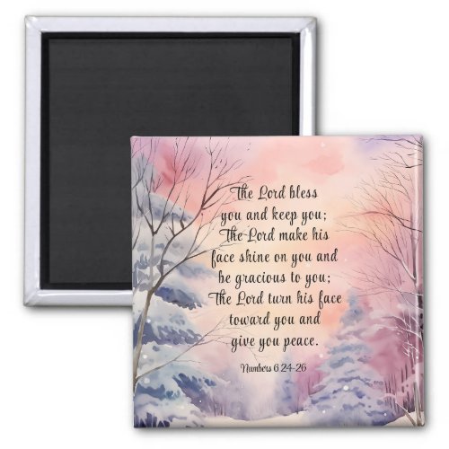 Numbers 6 Lord Bless You Bible Verse Winter Scene Magnet