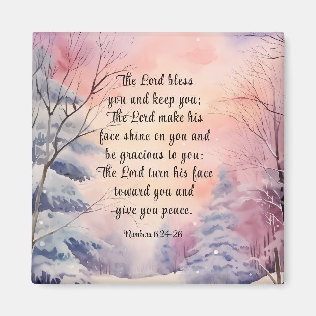 Numbers 6 Lord Bless You Bible Verse Winter Scene Magnet (Front)