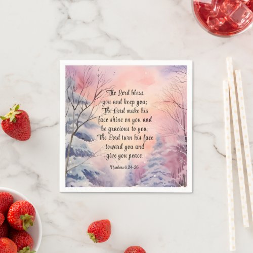 Numbers 6 Lord Bless You Bible Verse Winter Scene  Napkins