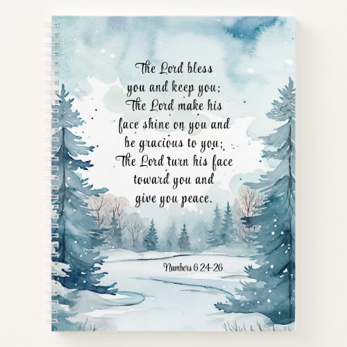 Numbers 6 Lord Bless You Bible Verse Winter Scene  Notebook