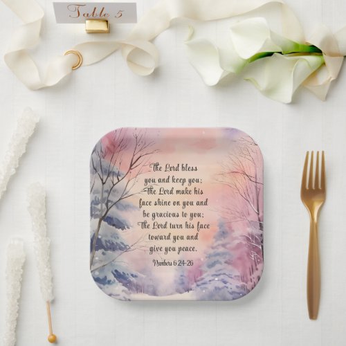 Numbers 6 Lord Bless You Bible Verse Winter Scene  Paper Plates