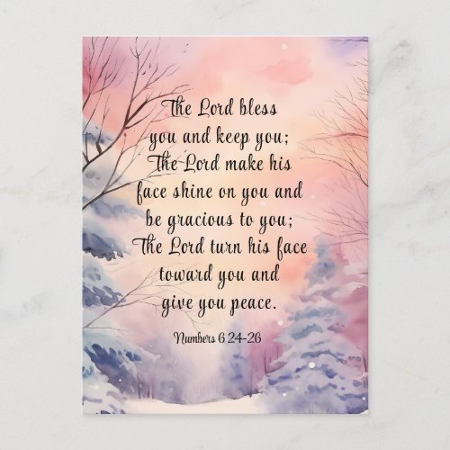 Numbers 6 Lord Bless You Bible Verse Winter Scene Postcard