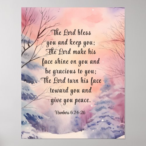 Numbers 6 Lord Bless You Bible Verse Winter Scene Poster