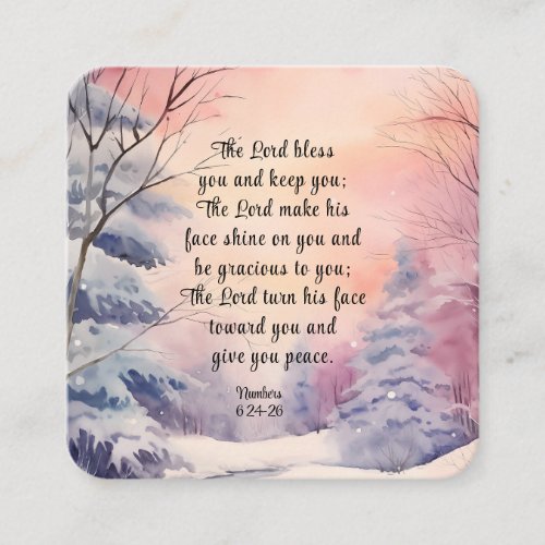 Numbers 6 Lord Bless You Bible Verse Winter Scene  Square Business Card