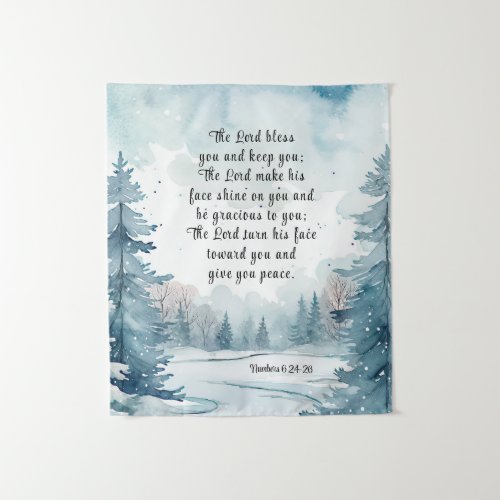 Numbers 6 Lord Bless You Bible Verse Winter Scene Tapestry