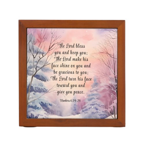 Numbers 6 Lord Bless You Bible Verse Winter Snow Desk Organizer