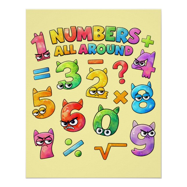Numbers All Around Maths Poster for Kids UK  (Front)