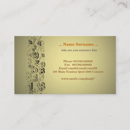 Customizable numbers business card