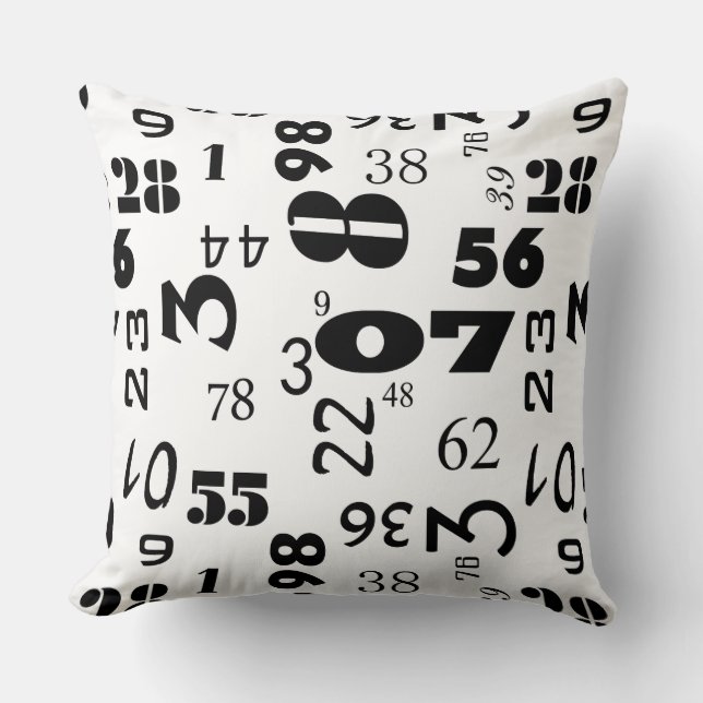 Numbers Design in Black and White Throw Pillow (Front)