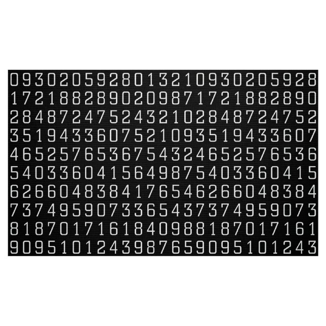 Numbers Pattern - White on Black Fabric (Fat Quarter)