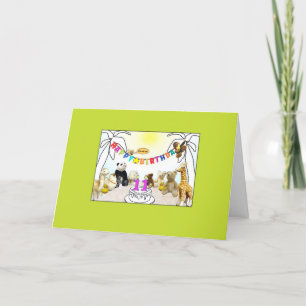 Numeral 11 Candle Animals Birthday Card