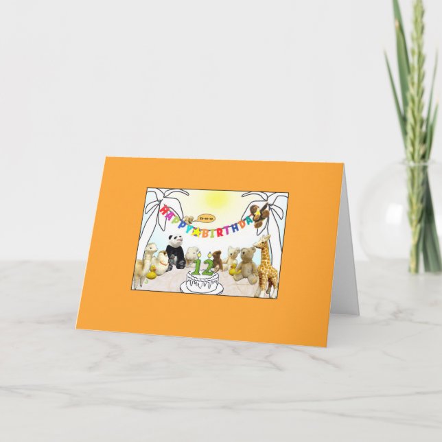 Numeral 12 Candle Animals Birthday Card (Front)