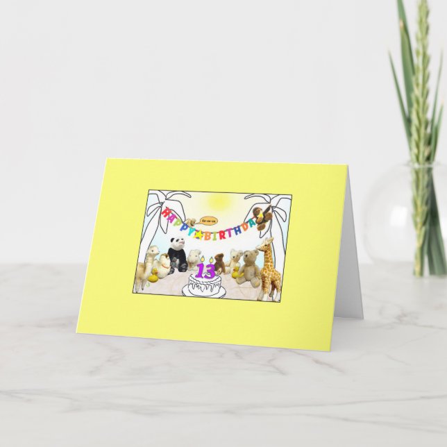 Numeral 13 Candle Animals Birthday Card (Front)